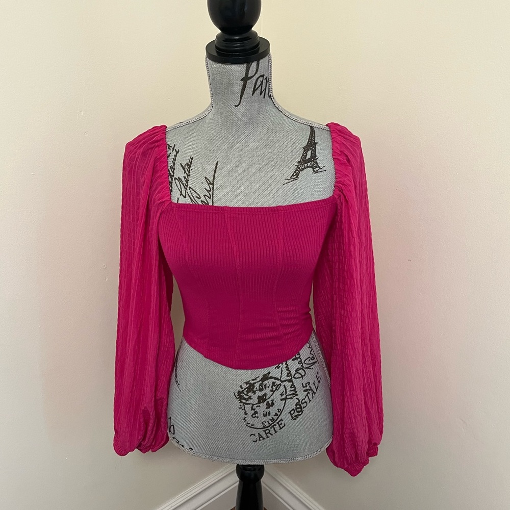 Urban Outfitters Barbie Pink Puffed Balloon Sleeve Top, S